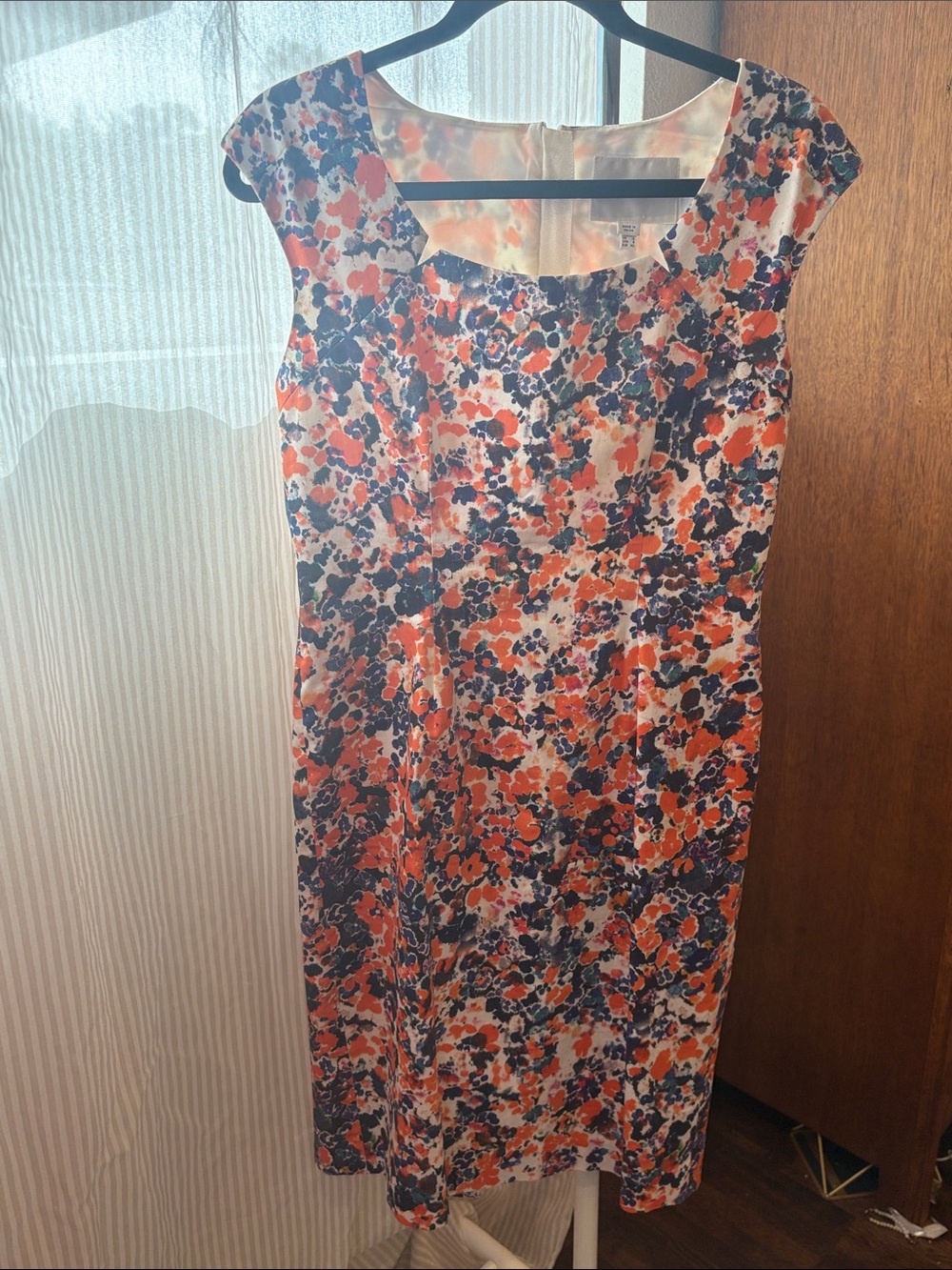LK Bennett Floral Midi Dress in Orange, Navy and White